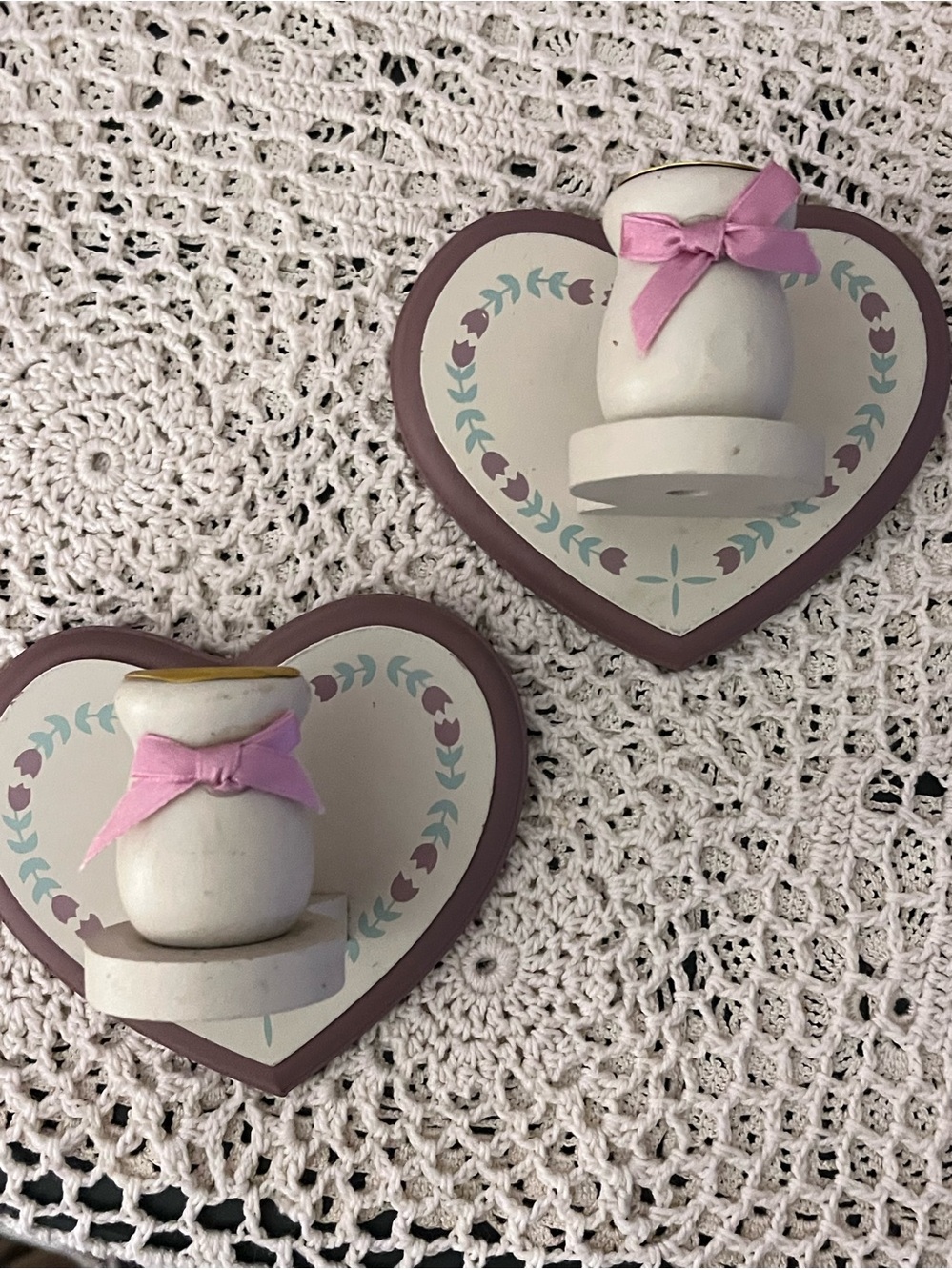 Heart Shaped Pink & White Wall Sconce Pair by